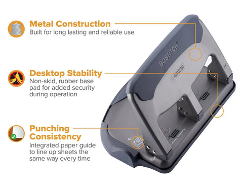 Heavy Duty 3 Hole Punch For Home Office And School With EZ Squeeze One Touch Reduced Force 40 Sheet Capacity All Metal Construction with features