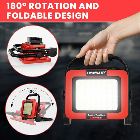 Ridiculously Bright 100W 10000LM Cordless Work Light For Milwaukee 18V Tools with rotation and foldable design