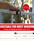 Extendable Window Security Bar 14.25 to 37 Inches Heavy Duty Iron Easy Install Child Proof For Horizontal And Vertical Windows White Finish Deterrent Provides Up To 250 Pound Force For Extra Home Security being adjusted.