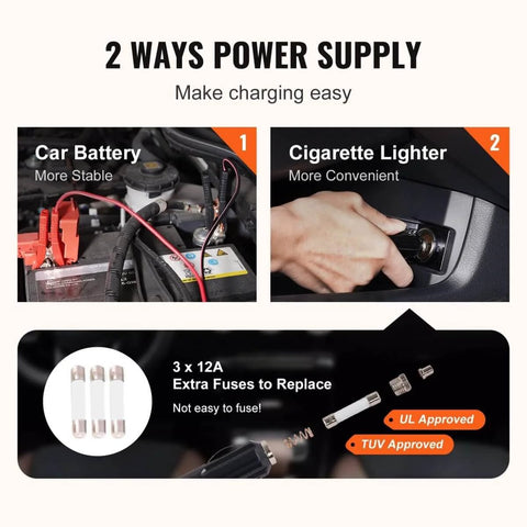 2 ways power supply for Electric Car Jack 3 Ton 6600 Lbs 12V Scissor Jack with Car Battery and Cigarette Lighter options.