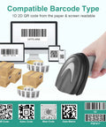 Handheld Barcode Scanner With USB Wired Connection, 1D 2D and PDF417 Data Matrix Reader scanning barcodes from screens and boxes