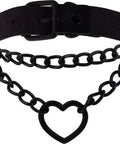 Dope Gothic Punk Leather Choker Necklace Featuring Adjustable Black Heart Chain, black PU leather and zinc alloy, perfect for edgy style.