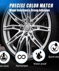 Universal Silver Rim Touch Up Paint With Built In Brush For Curb Rash And Wheel Scuff Scrapes Fast Curing Formula on alloy wheel.