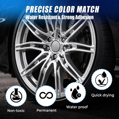 Universal Silver Rim Touch Up Paint With Built In Brush For Curb Rash And Wheel Scuff Scrapes Fast Curing Formula on alloy wheel.