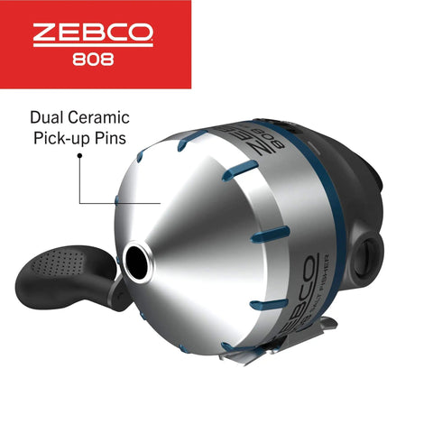 Side view of Saltfisher Spincast Fishing Reel 80 Size with oversized handle, stainless steel ball bearing drive, dual ceramic pick-up pins.