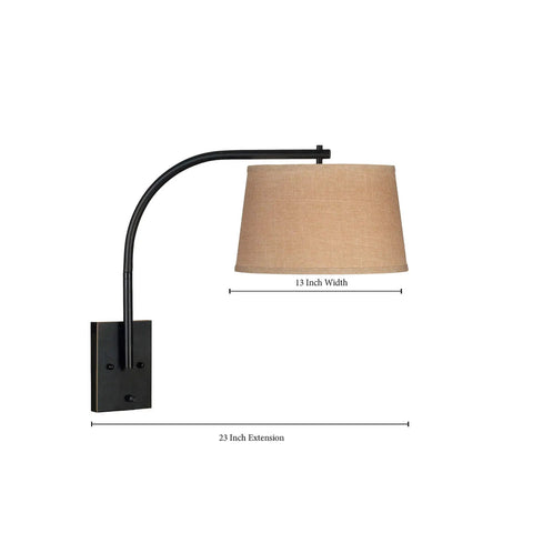 Oil Rubbed Bronze Sweep Wall Lamp With Adjustable Swing Arm And Swivel Shade, 13 inch width, 23 inch extension