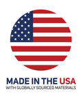 American flag circle with 'Made in USA with globally sourced materials' text below.