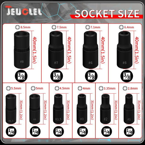 Magnetic Tap Socket Wrench Set Ten Piece With One Fourth Inch And Three Eighth Inch Drive Tap Holders Sizes and Specifications
