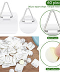 60 Piece Adhesive Plate Hangers No Nail Invisible Sticky Hooks Wall Round And Square Self Adhesive Frame Holders For Decorative Plates Photo Frames Art Displays Paintings And More Damage Free Easy Install Bulk Hanger Pack, showing metal hooks on adhesive bases with a bulk set.
