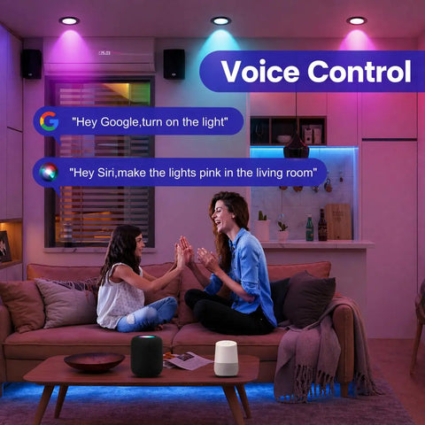 Xsky Smart Recessed Lighting 6 Inch 1 Pack in a stylish living room showcasing voice control with Alexa and Google assistant.