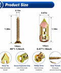 Heavy Duty Self Drilling Drywall Anchors And Screws Kit 200 Pieces No Drill Needed With 66 Lbs Max Support For Quick Rock Solid Wall Mounts In Home Or Office. 100pcs #8x1-1/4in anchors and screws, 0.47x1.18in