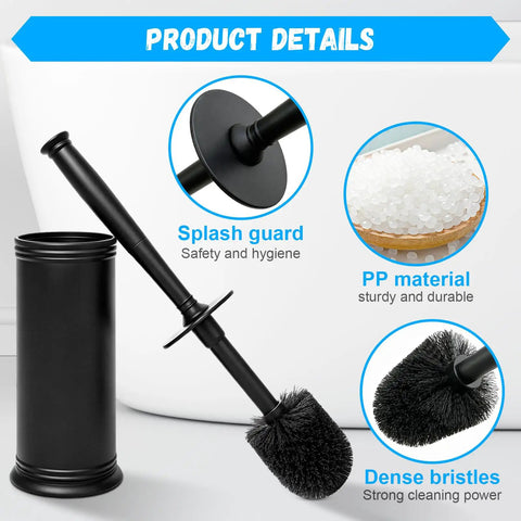 Long Handle Plastic Toilet Brush With Covered Holder Drip Free Stable Base And Hard Bristles Low Profile Bathroom Cleaner Set