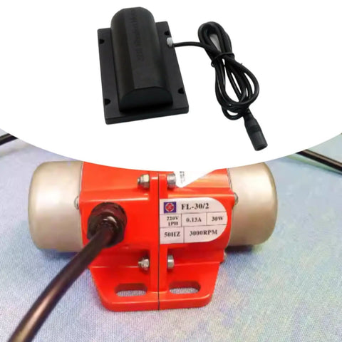 R2838 Vibration Motor 24V showing closeup of orange unit and black power supply, used for farming, massage, and livestock care