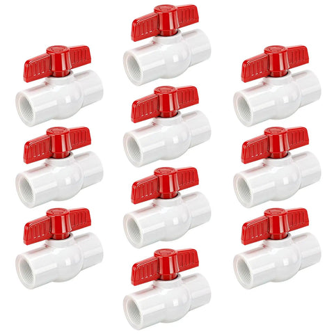 Ten Pack Three Quarters Inch PVC Ball Valves With T Handle SCH40 Threaded NPT Water Shut Off Control Valve for home systems