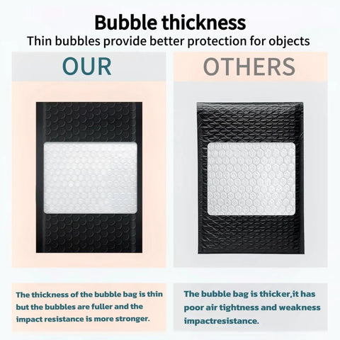 Comparison of 4x8 small bubble mailers showing thickness and protection, highlighting waterproof padded envelopes' durability.