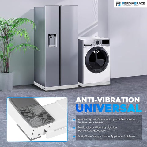 Heavy Duty Washing Machine Stand With Wheels For Front Load And Top Load, Beefed Up Anti Vibration Base, 250 Kg Capacity, Retractable Brakes, Adjustable Depth From 38 To 60 Cm, White