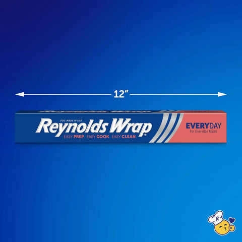 Image of Everyday Strength Aluminum Foil Roll For Freezer And Grill Safe Cooking, 12 Inch Wide By 200 Feet Long box with easy open tab.