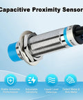 M18 Shielded Capacitive Proximity Sensor Switch With Normally Open Output LED Indicator And AC Type Two Wiring For Ultra Versatile Detection Of Metals Nonmetals Plastic Water Liquid Levels And Powder Height Plug And Play Easy Install, M18 metal body