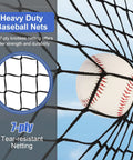 Close-up of 7-ply knotless netting with baseball for 6x6 Foot Baseball Softball Practice Net For Hitting Pitching And Catching