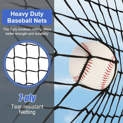 Close-up of 7-ply knotless netting with baseball for 6x6 Foot Baseball Softball Practice Net For Hitting Pitching And Catching