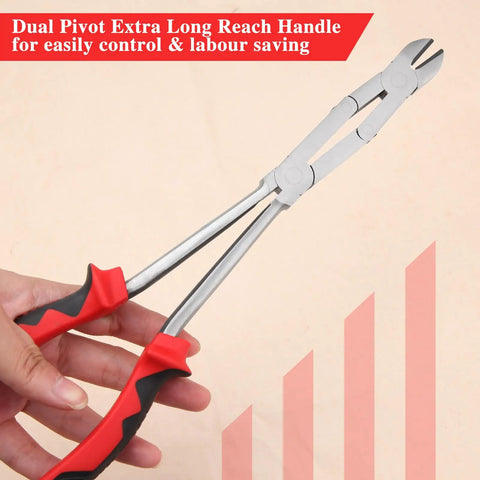 Extra Long Reach Wire Cutting Pliers With Double Joint Diagonal Cutters For Tight Spaces, 305mm high-carbon steel, TPR handles
