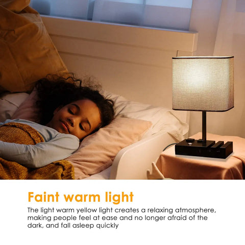 Fully Dimmable Table Lamp With Two USB Ports And Two AC Outlets beside sleeping child in bedroom