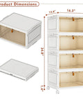Four Tier Stackable Plastic Storage Bins With Lids, 27.5 Qt Per Bin, 110 Qt Total Capacity, shown with product dimensions.