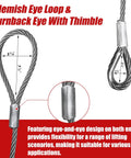 Single Leg Wire Rope Sling 2.5 Ton Vertical Rating, Flemish Eye Loop and Turnback Eye With Thimble shown in close-up view