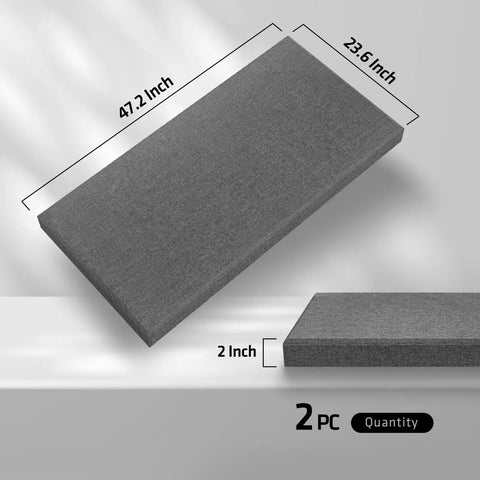 Pro Grade 2 Inch Thick Fiberglass Acoustic Panels With No Fuss Wall Hardware Two Pack Heather Grey dimensions 47.2 x 23.6 inches.