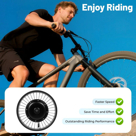 Man riding bicycle with 20 Inch Electric Bike Conversion Kit With 48V 1000W Front Hub Motor Brushless Gearless Controller