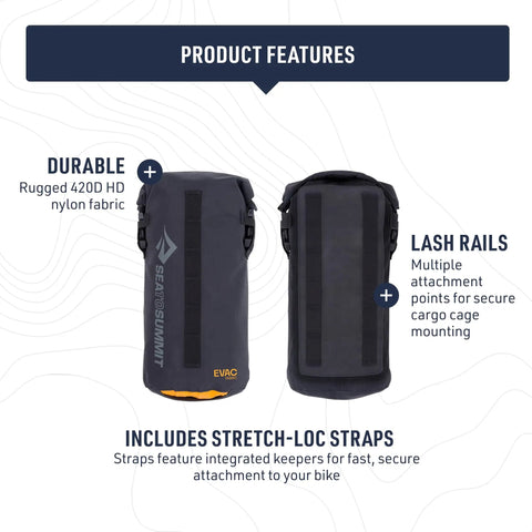 Front and back view of Bikepack Dry Bags Set 3.7L Each Waterproof Gear Bags with Stretch Loc Straps, rugged nylon, black color.