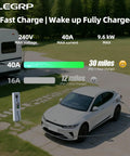 Level 2 EV Charger 40 Amp Portable J1772 Electric Car Charger 240V NEMA 14 50 Plug ETL Certified in use with car in driveway