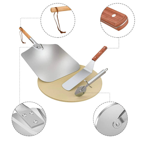 Pizza Stone Set For Oven And Grill 15 Inch Round Cordierite Stone With 14 By 16 Inch Pizza Peel Stainless Steel Spatula And Cutter