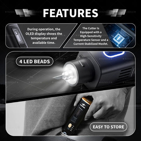 KUSOLE ultrasonic cutting blade handheld tool with 4 LED beads and OLED display, front view