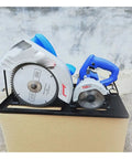 Slick Portable Mini Table Saw With Dustless Design And Hella Compact Electric Circular Saw featuring dual motors and cutting blades.