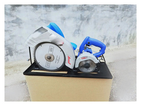 Slick Portable Mini Table Saw With Dustless Design And Hella Compact Electric Circular Saw featuring dual motors and cutting blades.