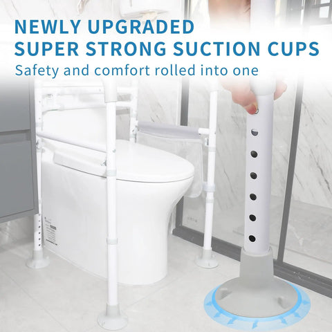 Heavy Duty Toilet Safety Rails Built Tough Grab Bar For Seniors With Super Sturdy Bathroom Assist Handle Support Frame Easy Wall Mount Anti Slip Pads Supports Up To 350 Lb Capacity with upgraded suction cups.