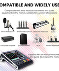 Four Channel Bluetooth Mixer with USB MP3 Player and 48V Phantom Power for Studio Recording shown with compatible instruments