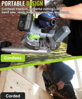 Cordless 20V Bandsaw For Metal Cutting, Portable Band Saw with 2.5 Inch Cut Capacity used in a workshop setting.