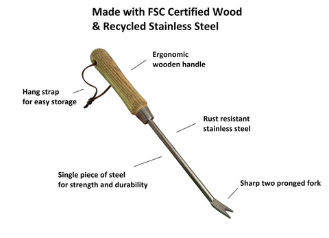 Eco Dandelion Weeder Tool With Ergonomic Wood Handle For Easy Root Removal In Lawns And Gardens, Rust Resistant Stainless Steel Build