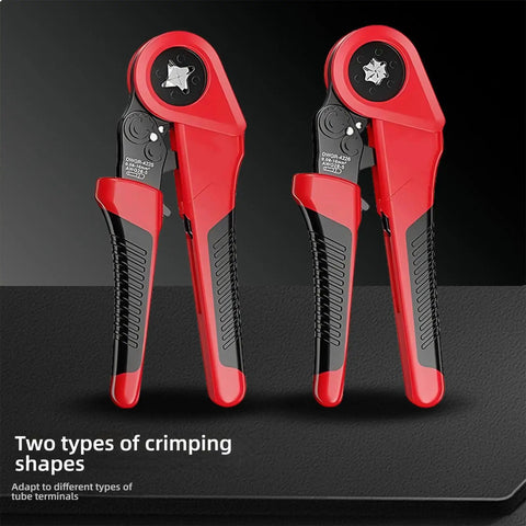 Pro Multifunctional Carbon Steel Crimping Pliers Ergonomic Hand Tool For Electricians And Automotive Technicians, showing two crimping shapes.