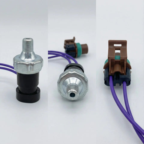 No Sweat Oil Pressure Sensor Switch Replacement Kit For Mercury Mercruiser Outboard Boats with connector pigtail and spade terminals.