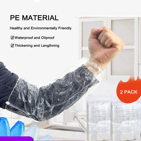 Disposable Arm Sleeve Covers 200 Pack Clear Plastic Sleeves For Painting, Repairs, Cleaning, And Tattooing With Waterproof Spill Proof Mess Proof Protection And Pro Grade Elastic Ends To Keep Your Clothes Clean.