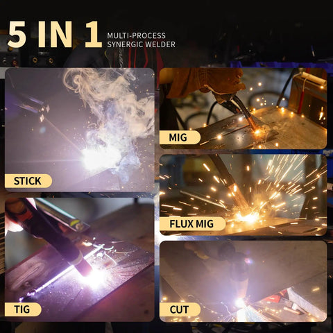 5 In 1 All In One Plasma Cutter And Welding Workhorse Dual Voltage 110V And 220V MIG Gas And Gasless MIG HF TIG MMA Stick And Cut Aluminum Welder in action