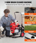 Man using Heavy Duty 120 Foot Manual Feed Sewer Drain Auger Machine Loaded With An 1100W Motor and Premium Hardened Steel Cable.