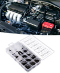 300 Piece Snap Ring Set With E Clips And C Clips Assortment Kit for valves and sprayers shown with automotive engine