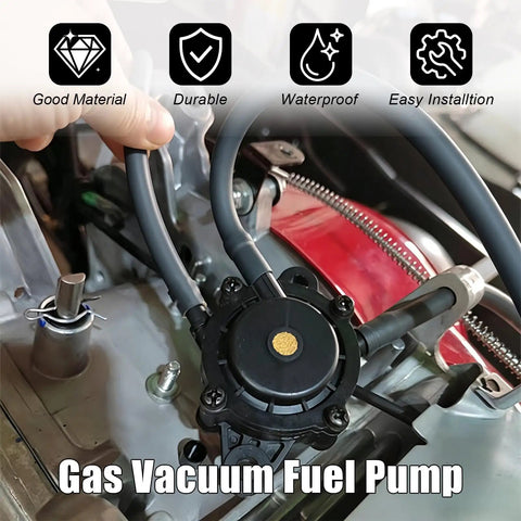 Gas Vacuum Fuel Pump installed on engine, showcasing hoses and durable material for Full Throttle Fuel Pump Kit With Filter And Hose For Kohler Briggs Stratton Kawasaki Yamaha Lawn Mower Tractor Heavy Duty Small Engine Replacement You Can Definitely Bank On.