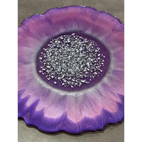 13 Inch Resin Flower Lazy Susan Rotating Serving Tray Modern Centerpiece For Dining Table Charcuterie Board Spices Kitchen Decor 360 Degree Turnable Tabletop Accessory For Home And Bathroom Boss Level Kitchen Vibe with purple floral design