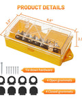 Heavy Duty 7 Way Inline Trailer Wiring Harness With 8 Foot Cord And 7 Terminal Junction Box Featuring Clear Waterproof Cover For RV Camper Trailer Lights Built For The Long Haul with dimensions and tie down hardware.