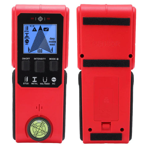 FTVOGUE Wall Stud Finder with Metal Wood AC Wire Detection, Handheld, red with digital display and control panel.